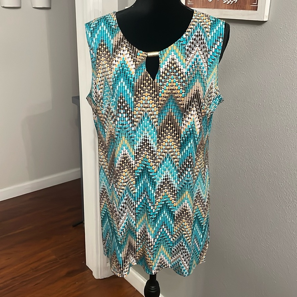 LAVISH Shades of Blue & Green Print Hi-Low Tank Top Size XL